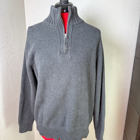 J. Crew Other - J.Crew Gray 1/2 Zip Mock Ribbed Neck 100% Cotton Sweater XL